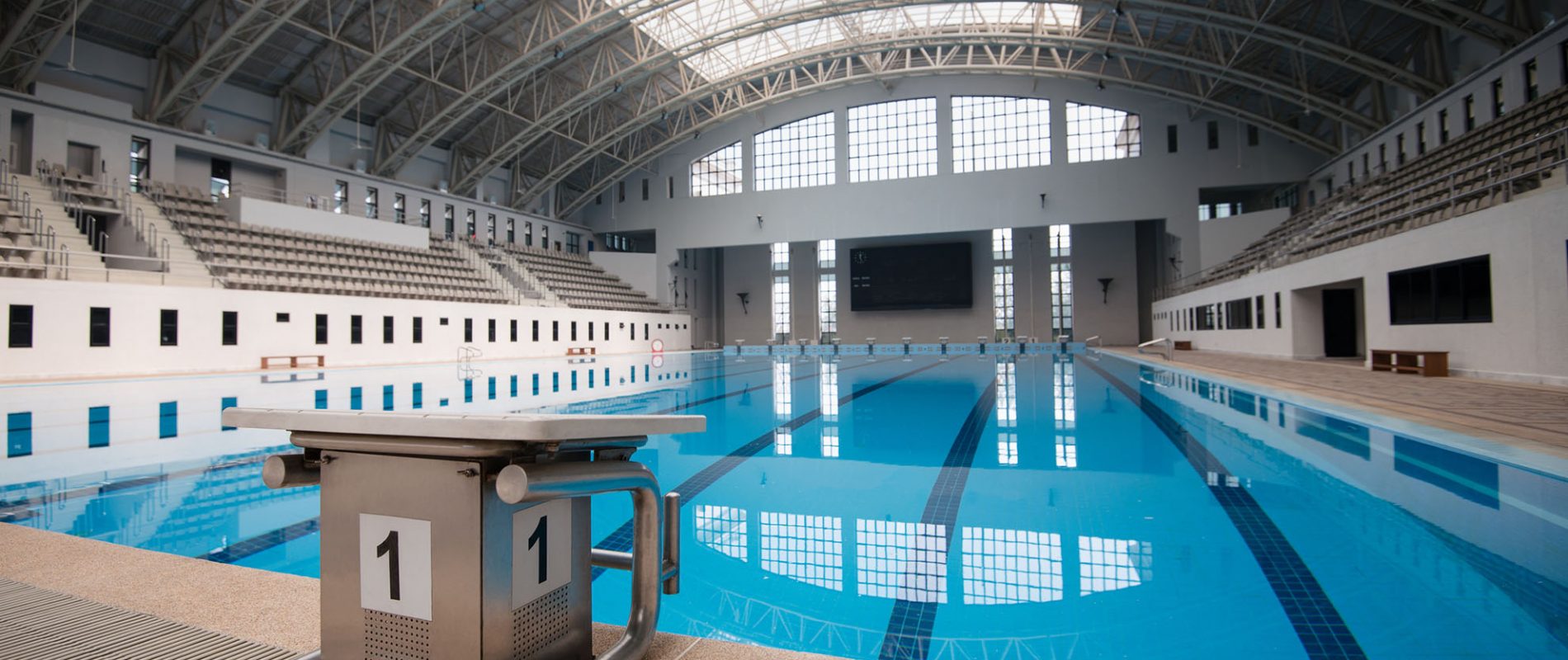 Starting block No.1 in an empty swimming pool